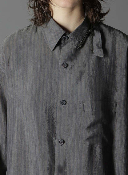 INK DYED STRIPE CUPRO RAYON COLLAR ZIPPER SHIRT