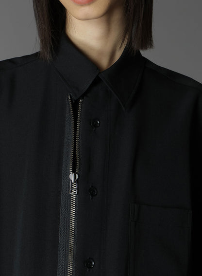 WOOL GABARDINE FRONT ZIPPER SHIRT