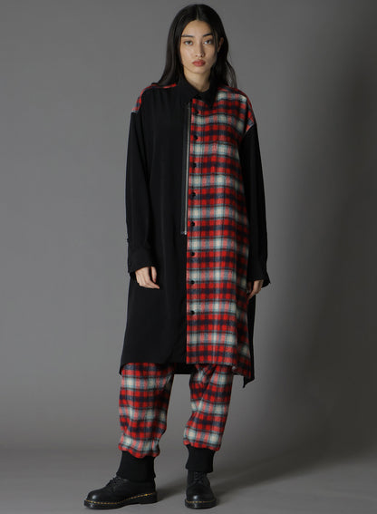 DE CHINE+CHECKED SHAGGY WOOL FRONT ZIPPER SHIRT