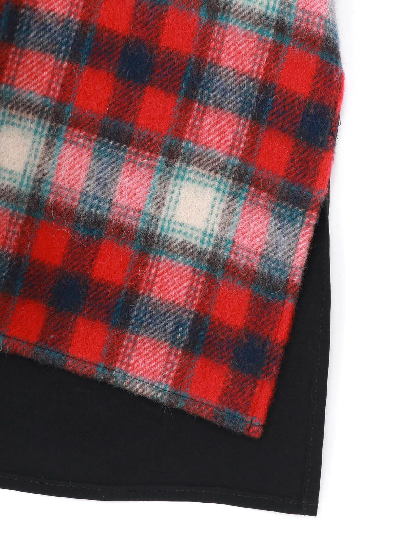 DE CHINE+CHECKED SHAGGY WOOL FRONT ZIPPER SHIRT