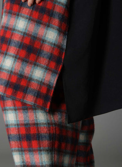 DE CHINE+CHECKED SHAGGY WOOL FRONT ZIPPER SHIRT