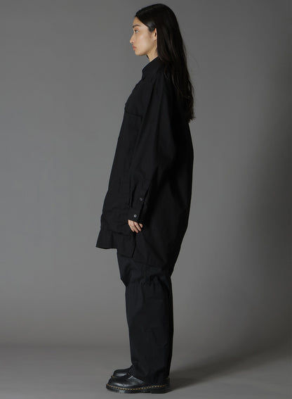 COTTON BROAD LONG SHIRT WITH FULLED WOOL GAUZE POCKETS