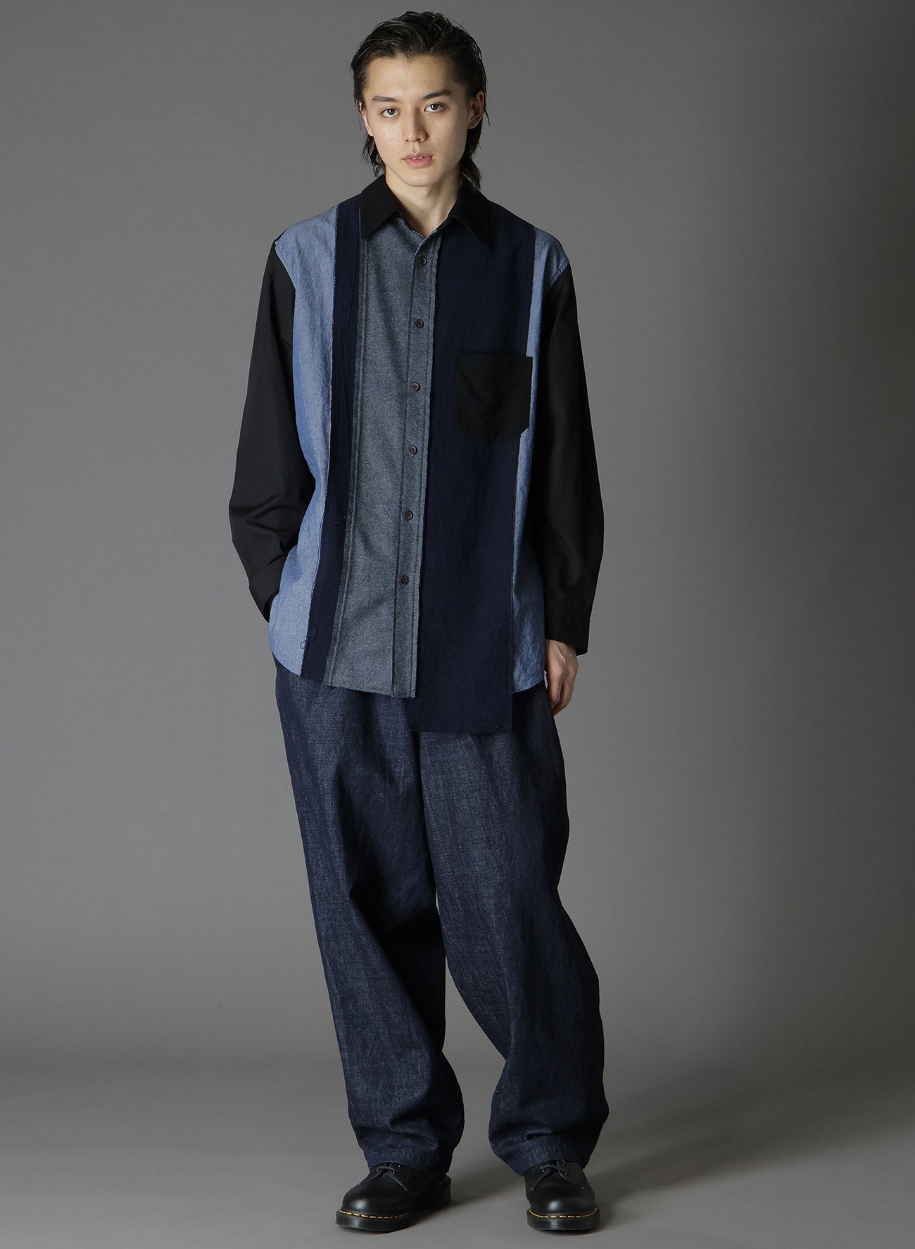 VARIOUS MATERIAL COMBINATION ASYMMETRY STANDARD SHIRT