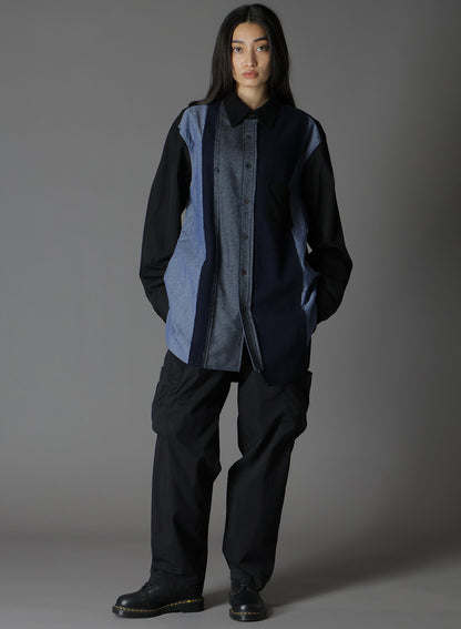 VARIOUS MATERIAL COMBINATION ASYMMETRY STANDARD SHIRT