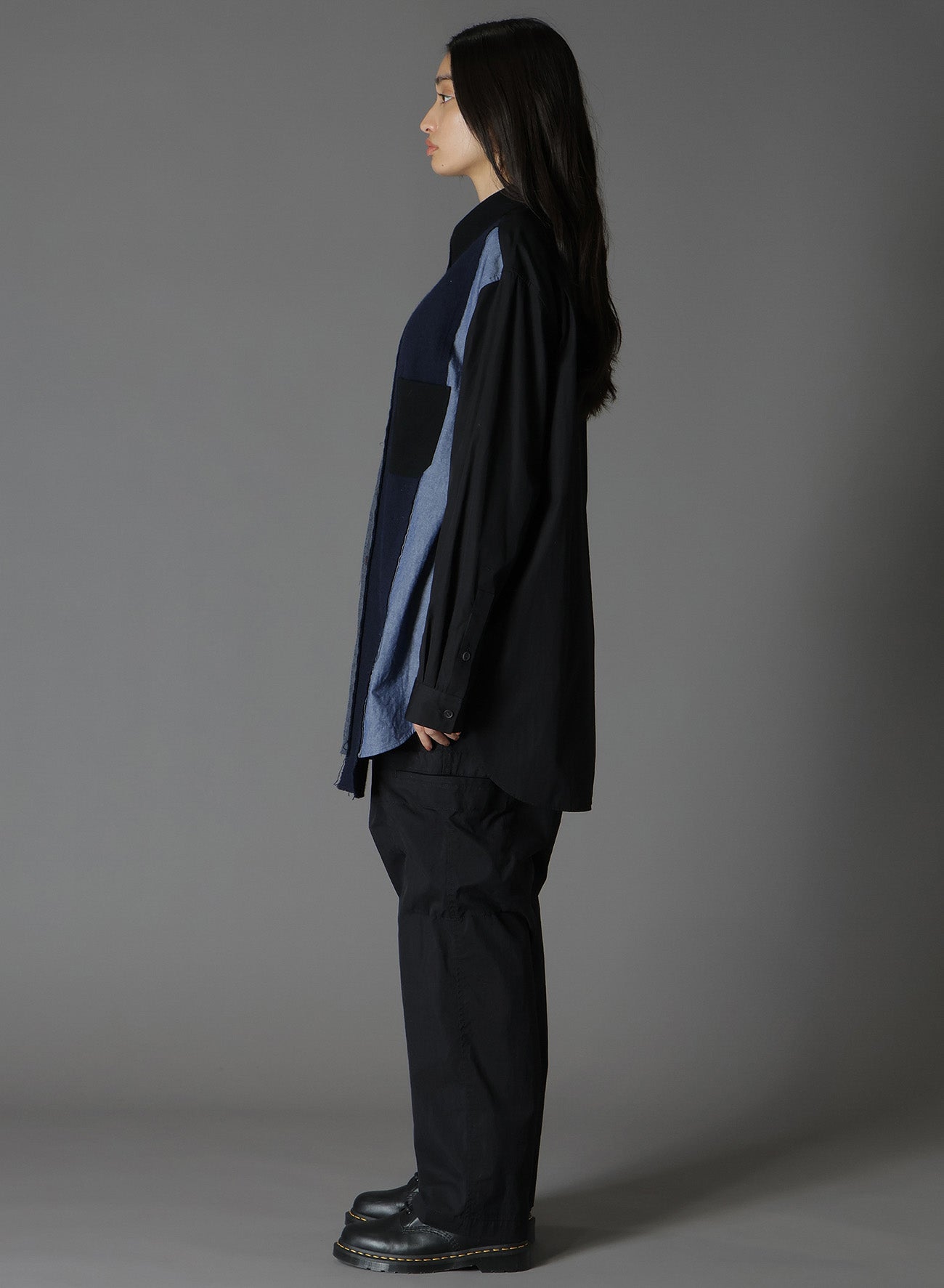 VARIOUS MATERIAL COMBINATION ASYMMETRY STANDARD SHIRT