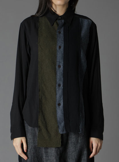 VARIOUS MATERIAL COMBINATION ASYMMETRY SLIM SHIRT