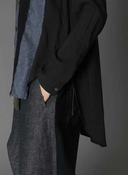 VARIOUS MATERIAL COMBINATION ASYMMETRY SLIM SHIRT