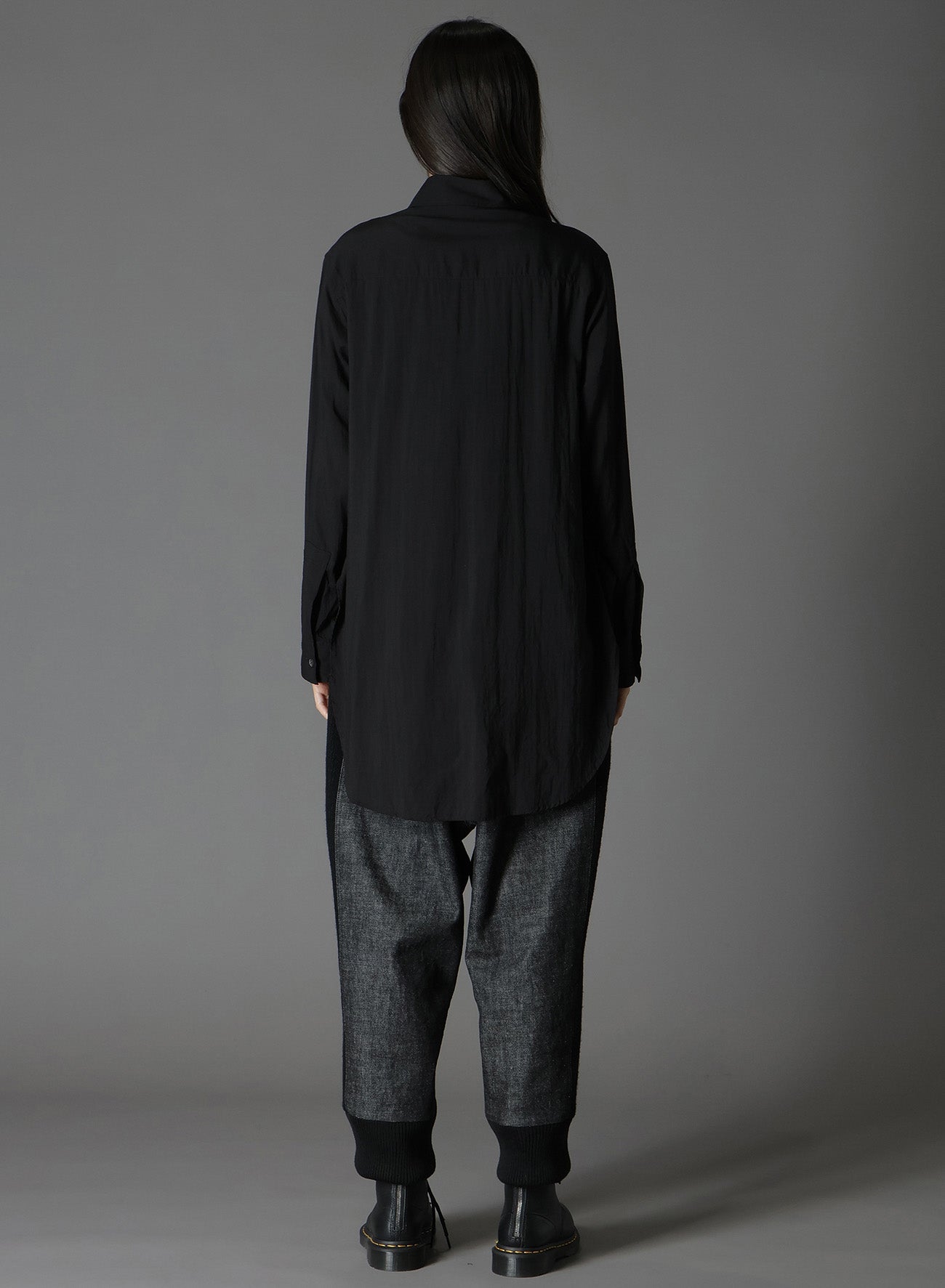 VARIOUS MATERIAL COMBINATION ASYMMETRY SLIM SHIRT