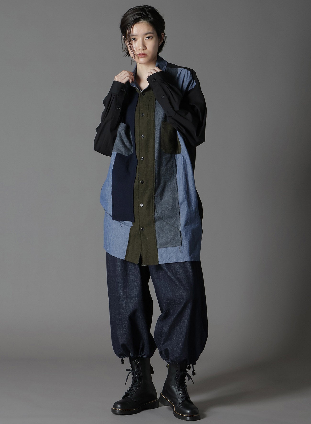 VARIOUS MATERIAL COMBINATION DESIGN BIG SHIRT