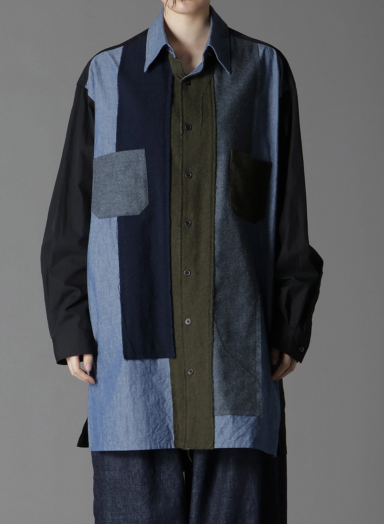 VARIOUS MATERIAL COMBINATION DESIGN BIG SHIRT