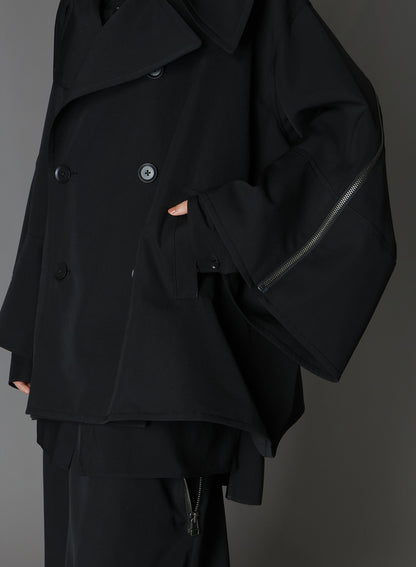 WOOL GABARDINE SLEEVE ZIPPER COAT