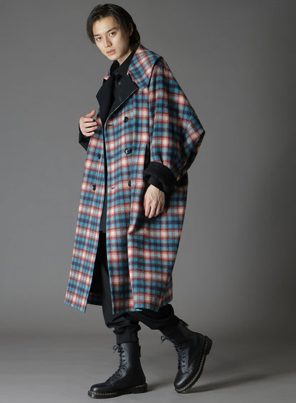 CHECKED SHAGGY WOOL TRUNCATED TRENCH COAT