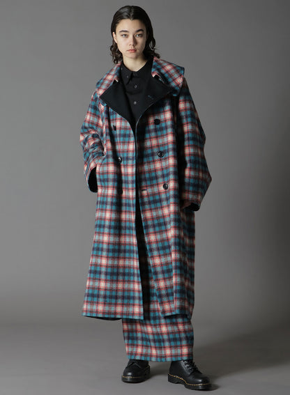 CHECKED SHAGGY WOOL TRUNCATED TRENCH COAT