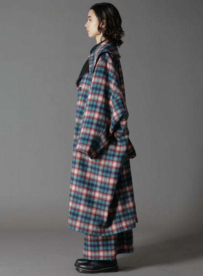 CHECKED SHAGGY WOOL TRUNCATED TRENCH COAT