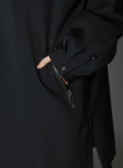 WOOL GABARDINE ZIPPER POCKET TRENCH COAT