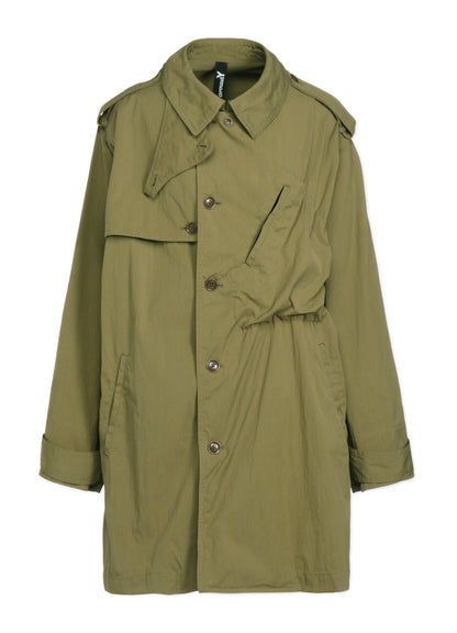 COTTON/NYLON OXFORD ZIPPER TRENCH COAT WITH FULLED WOOL GAUZE POCKETS