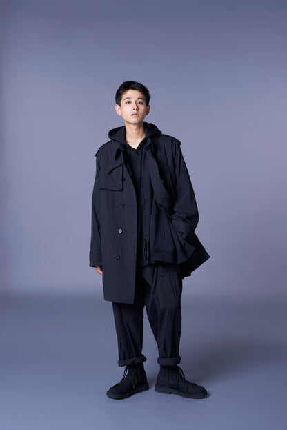 COTTON/NYLON OXFORD ZIPPER TRENCH COAT WITH FULLED WOOL GAUZE POCKETS