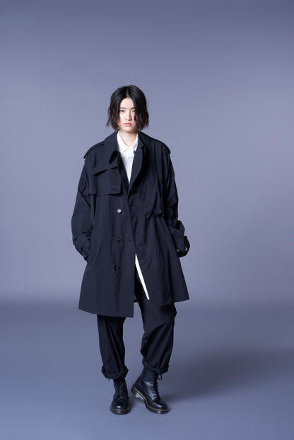 COTTON/NYLON OXFORD ZIPPER TRENCH COAT WITH FULLED WOOL GAUZE POCKETS