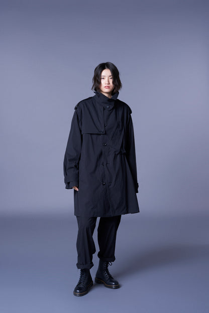 COTTON/NYLON OXFORD ZIPPER TRENCH COAT WITH FULLED WOOL GAUZE POCKETS