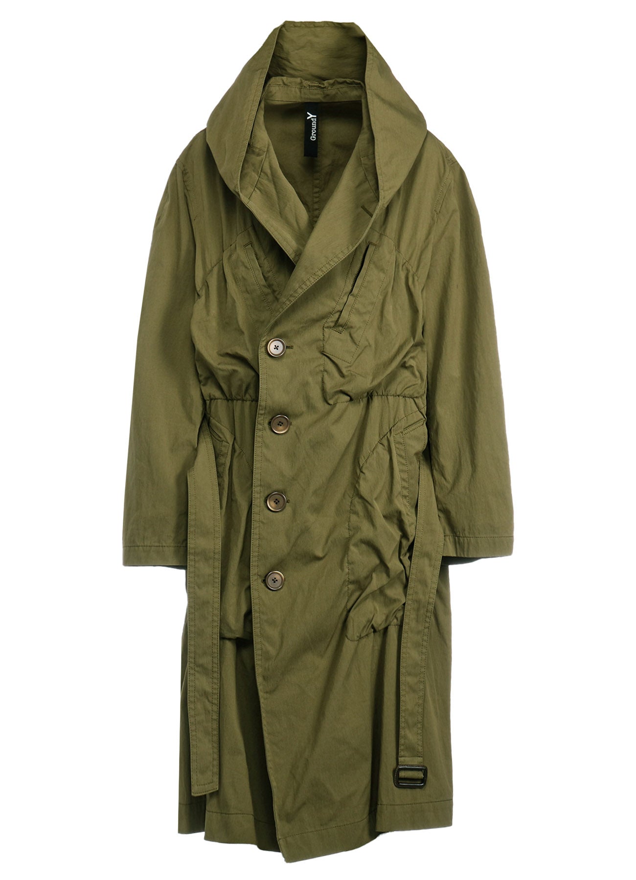 COTTON/NYLON OXFORD HOODED COAT WITH FULLED WOOL GAUZE POCKETS