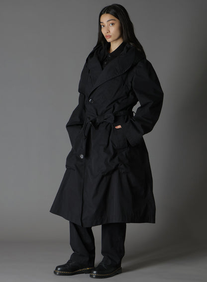 COTTON/NYLON OXFORD HOODED COAT WITH FULLED WOOL GAUZE POCKETS