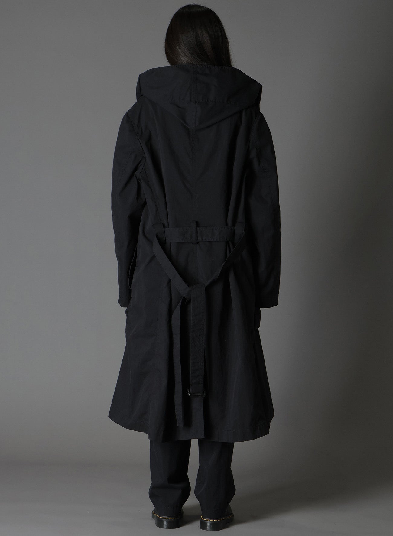 COTTON/NYLON OXFORD HOODED COAT WITH FULLED WOOL GAUZE POCKETS