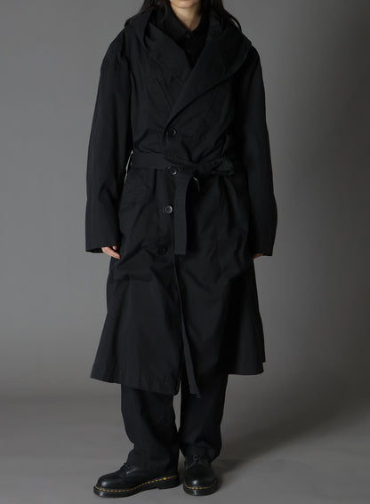 COTTON/NYLON OXFORD HOODED COAT WITH FULLED WOOL GAUZE POCKETS