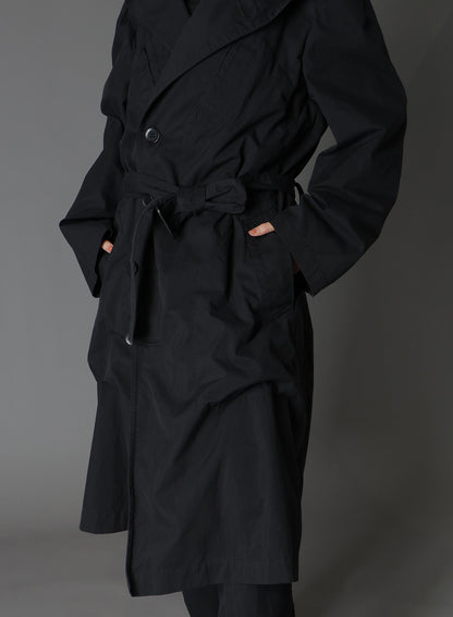 COTTON/NYLON OXFORD HOODED COAT WITH FULLED WOOL GAUZE POCKETS