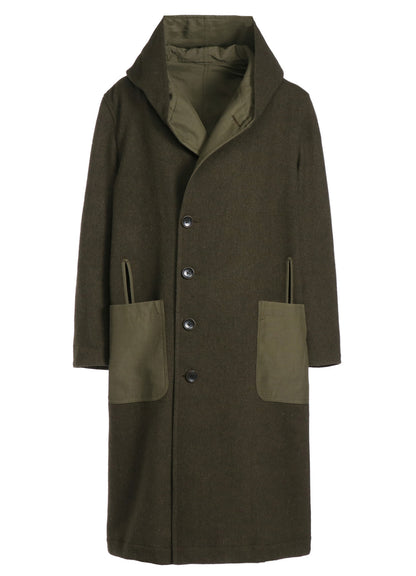 VARIOUS MATERIAL COMBINATION REVERSIBLE HOODED COAT