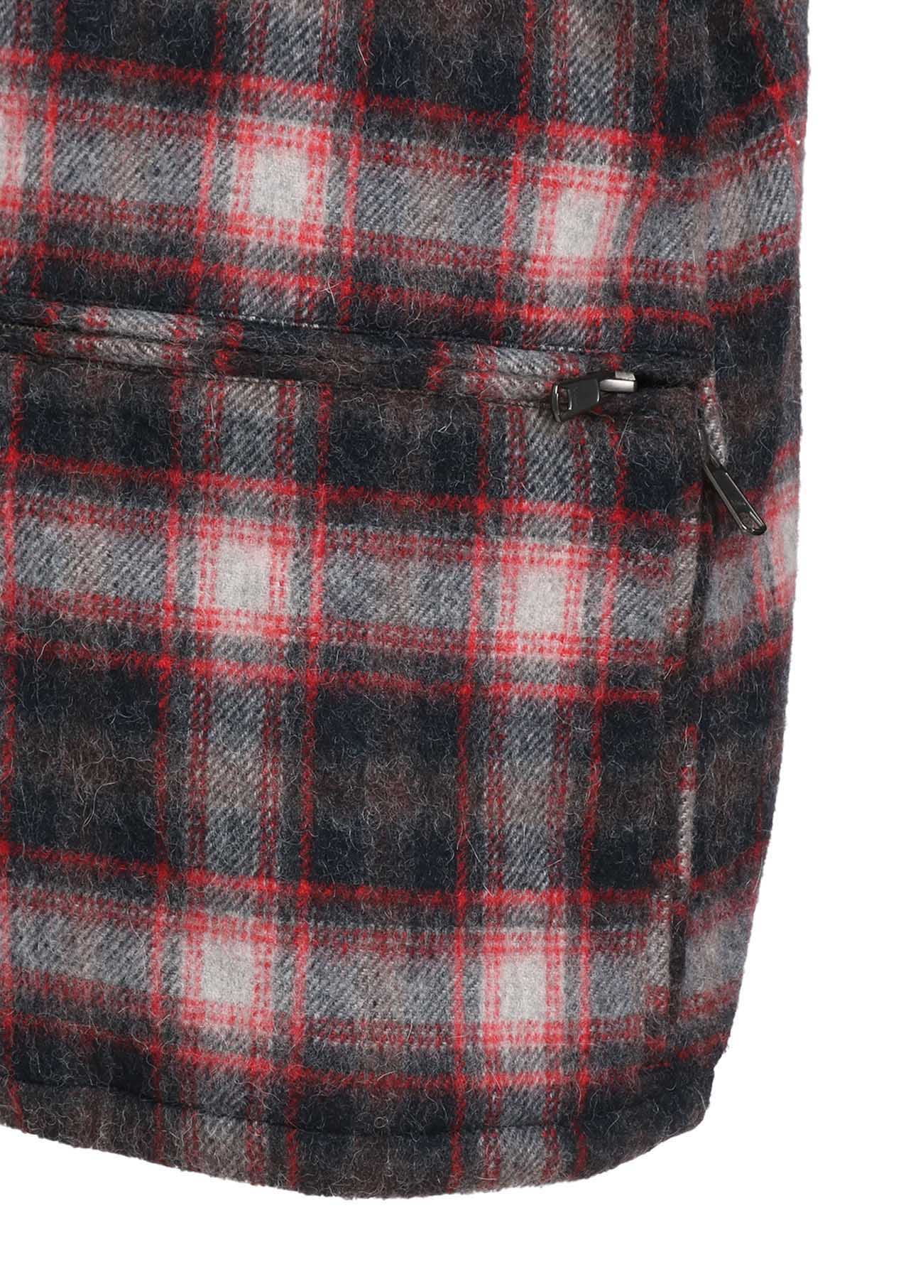 CHECKED SHAGGY WOOL ZIPPER POCKET HOODED BLOUSON