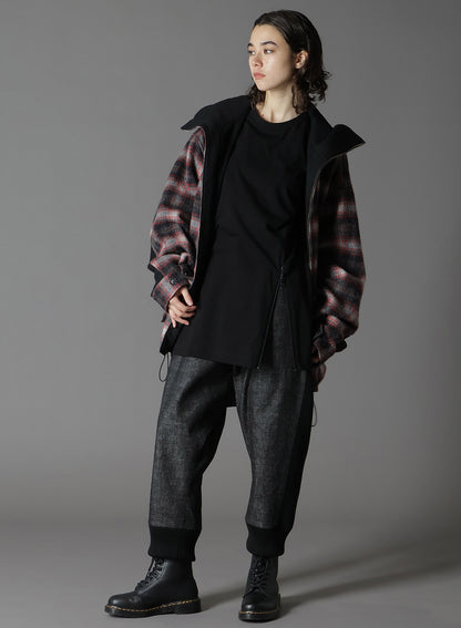 CHECKED SHAGGY WOOL ZIPPER POCKET HOODED BLOUSON