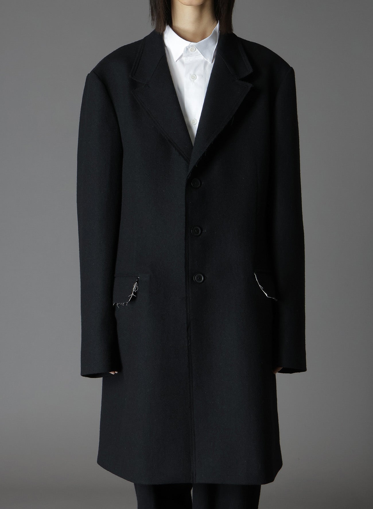 WOOL/NYLON FLANNEL TRIMMED LONG JACKET