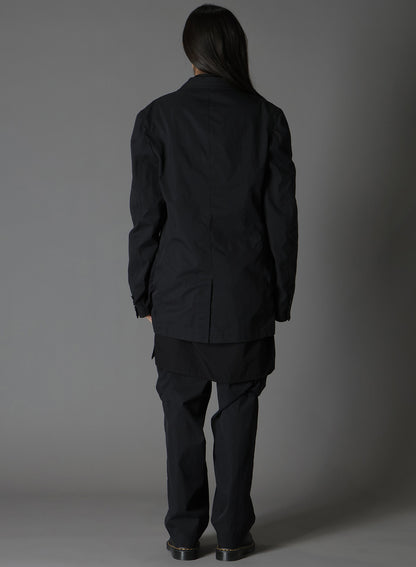 COTTON/NYLON OXFORD LONG JACKET WITH FULLED WOOL GAUZE POCKETS