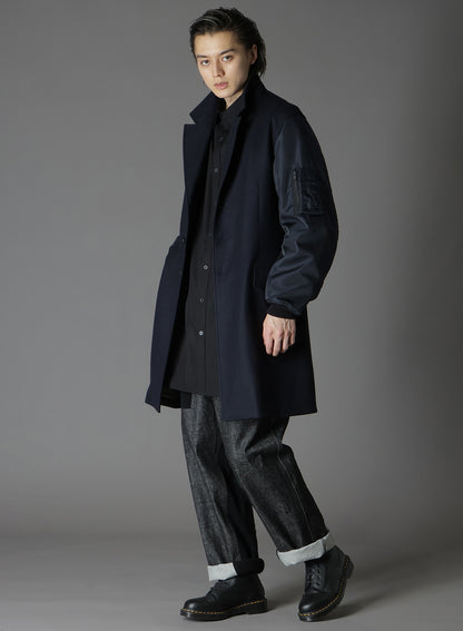 TOP DYED LIGHT FLANNEL+ NYLON TWILL LONG JACKET MA-1 SLEEVE