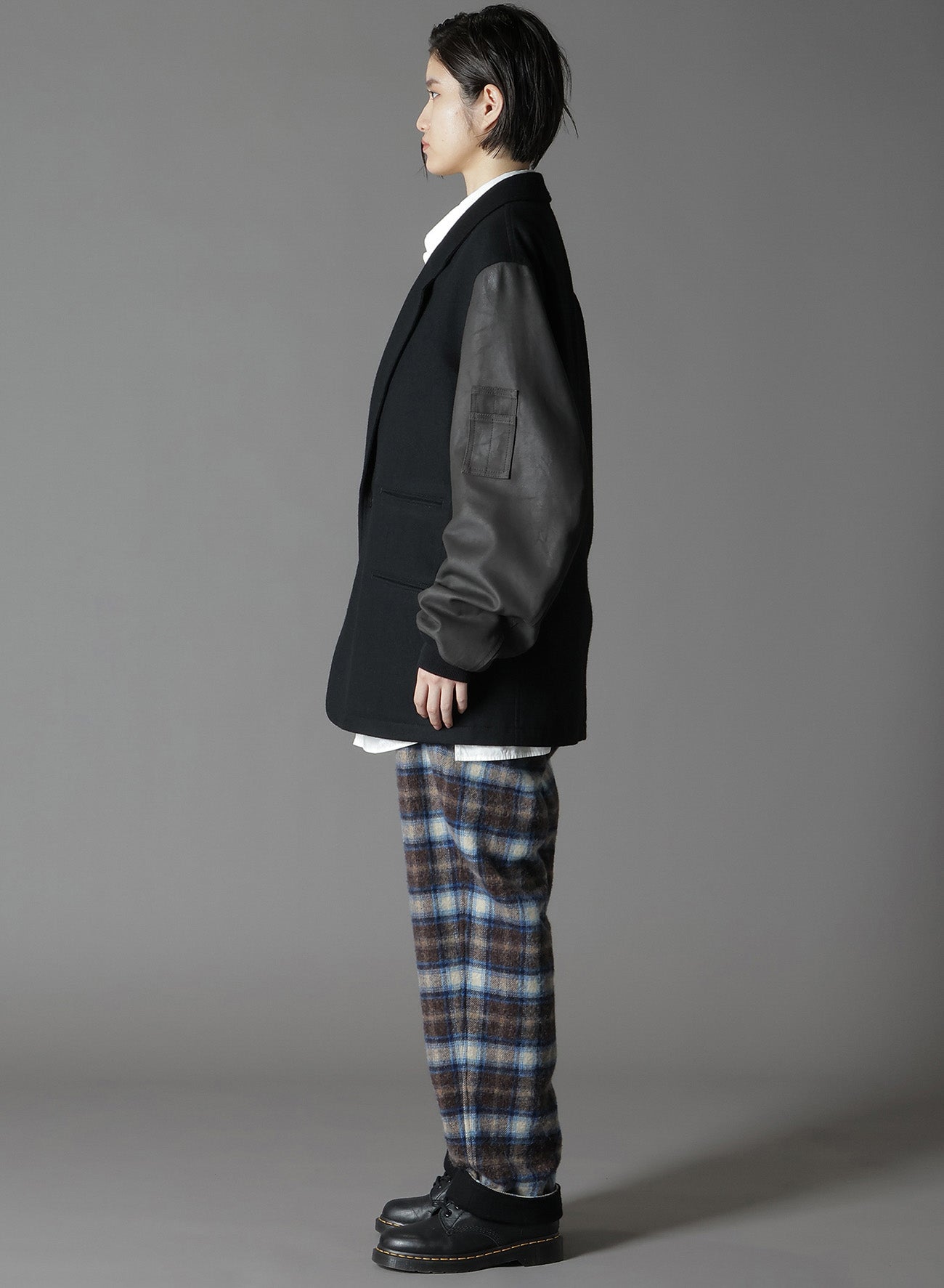 FLANNEL+DOUBLE FACE GOAT LEATHER 2-BUTTON MA-1 SLEEVE JACKET