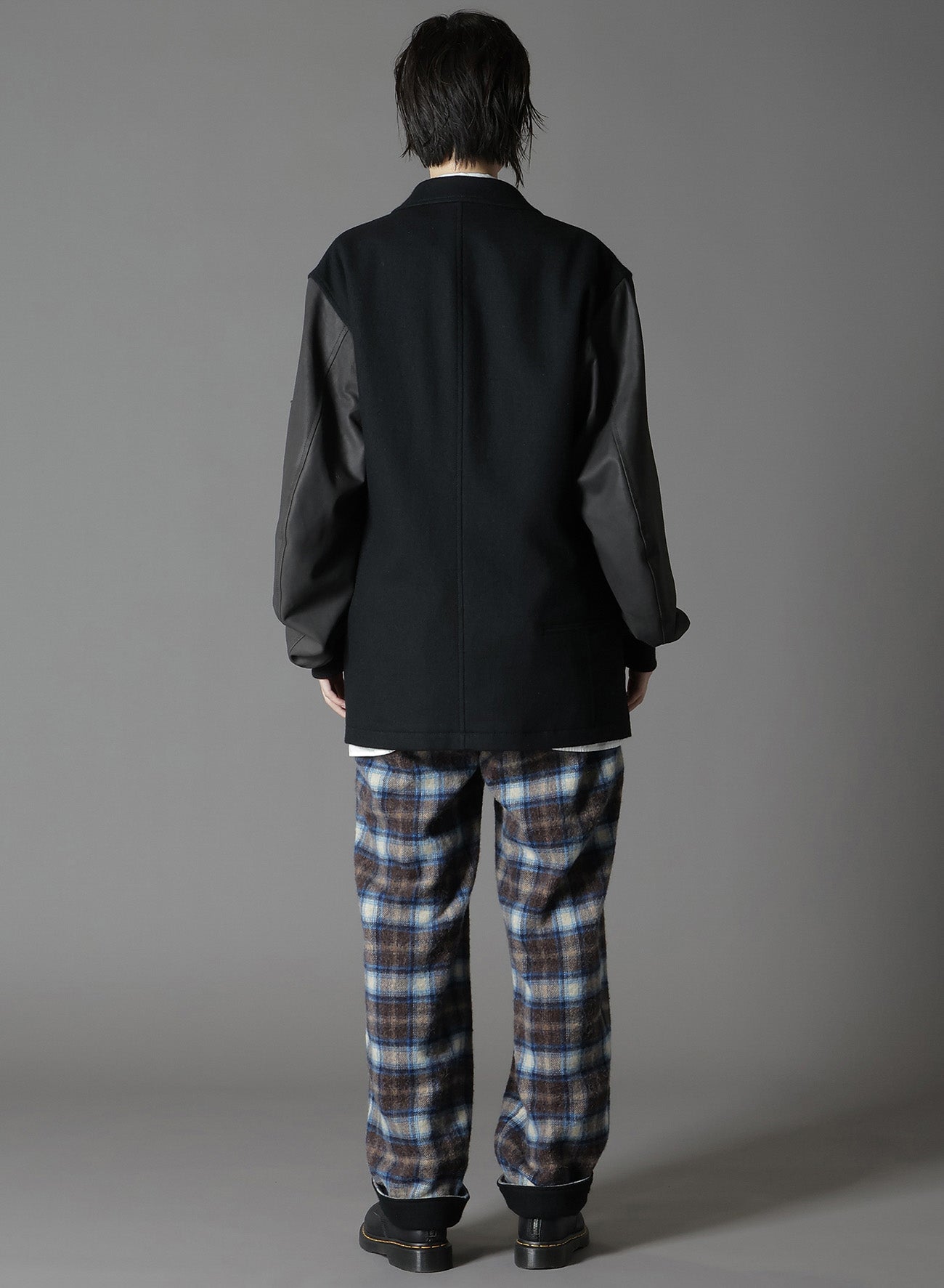 FLANNEL+DOUBLE FACE GOAT LEATHER 2-BUTTON MA-1 SLEEVE JACKET