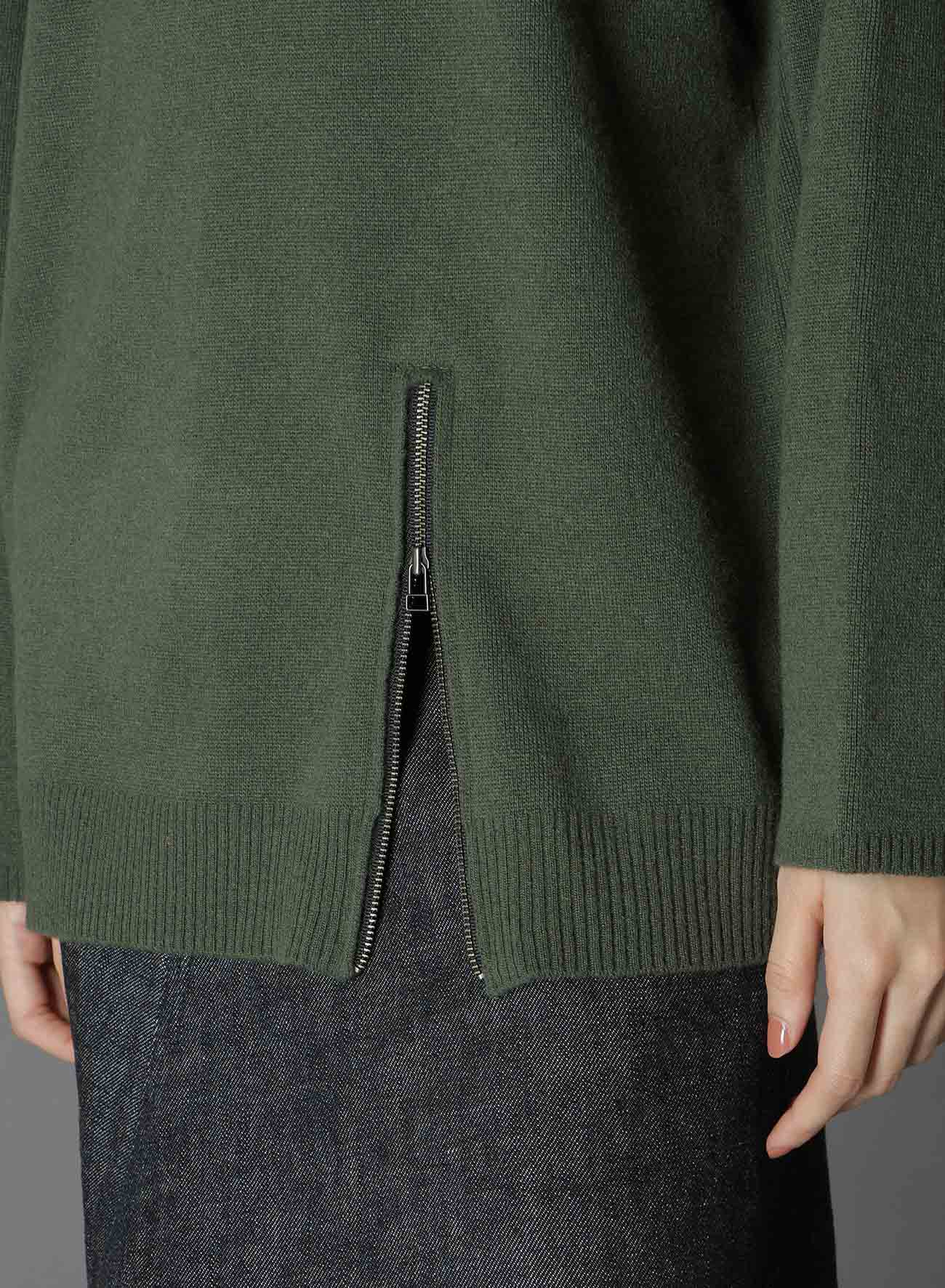 CASHMERE/EXTRA SUPER FINE WOOL ZIPPER CREW NECK KNIT