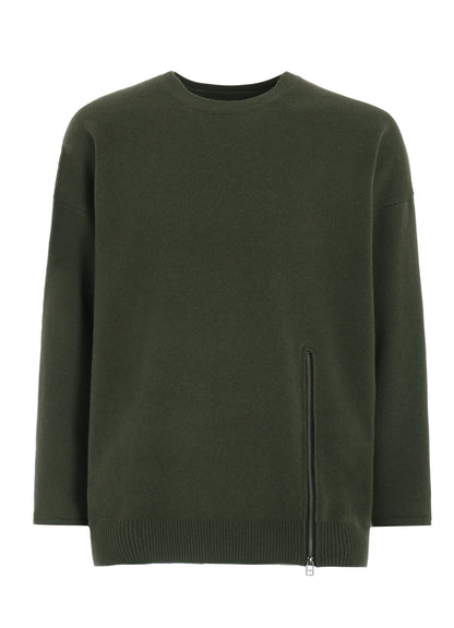 CASHMERE/EXTRA SUPER FINE WOOL ZIPPER CREW NECK KNIT