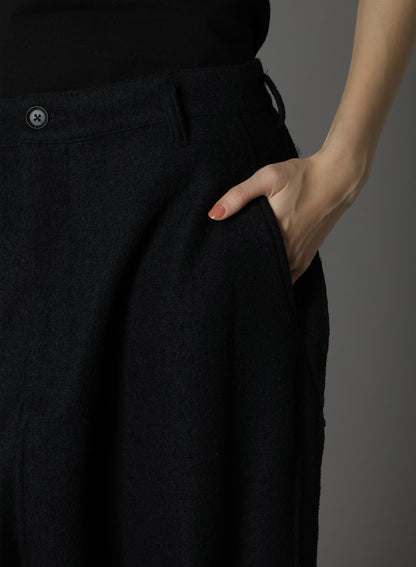 WOOL COMPRESSED BOUCLE RIBBED HEM PANTS