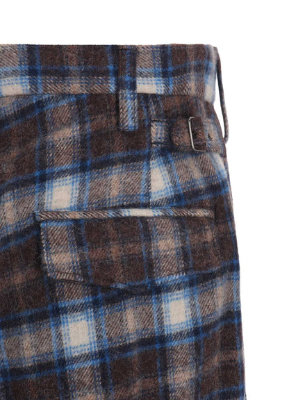 CHECKED SHAGGY WOOL SIDE CUT-OFF PANTS