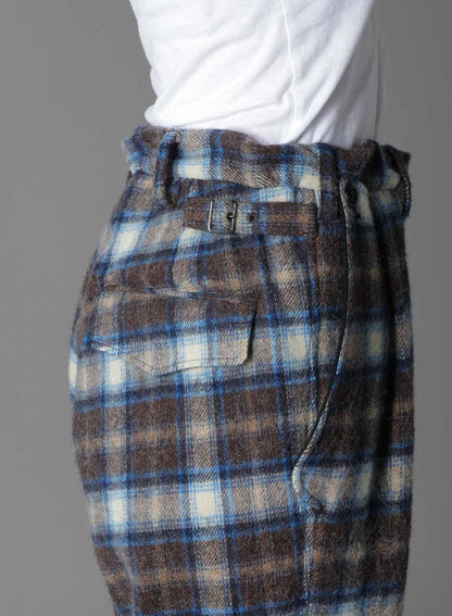 CHECKED SHAGGY WOOL SIDE CUT-OFF PANTS