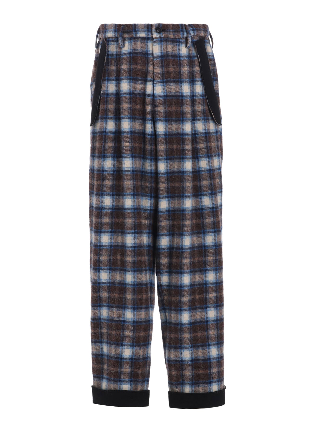 CHECKED SHAGGY WOOL SIDE CUT-OFF PANTS