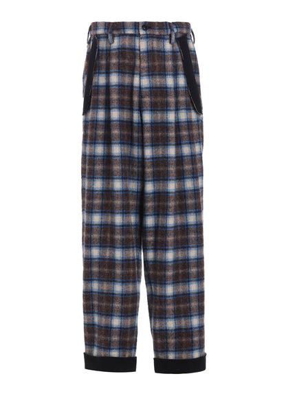 CHECKED SHAGGY WOOL SIDE CUT-OFF PANTS