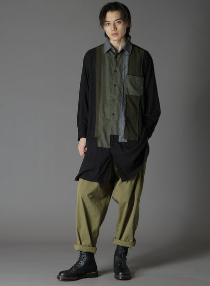 COTTON/NYLON OXFORD STRING PANTS WITH FULLED WOOL GAUZE POCKETS