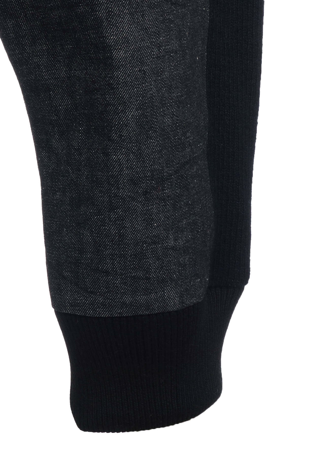 BLACK DENIM +WOOL JERSEY RIBBED HEM PANTS