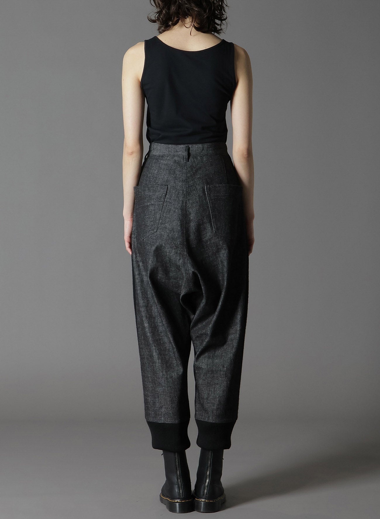 BLACK DENIM +WOOL JERSEY RIBBED HEM PANTS