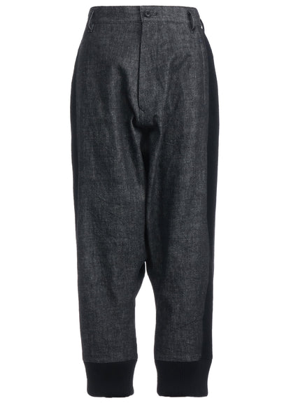 BLACK DENIM +WOOL JERSEY RIBBED HEM PANTS