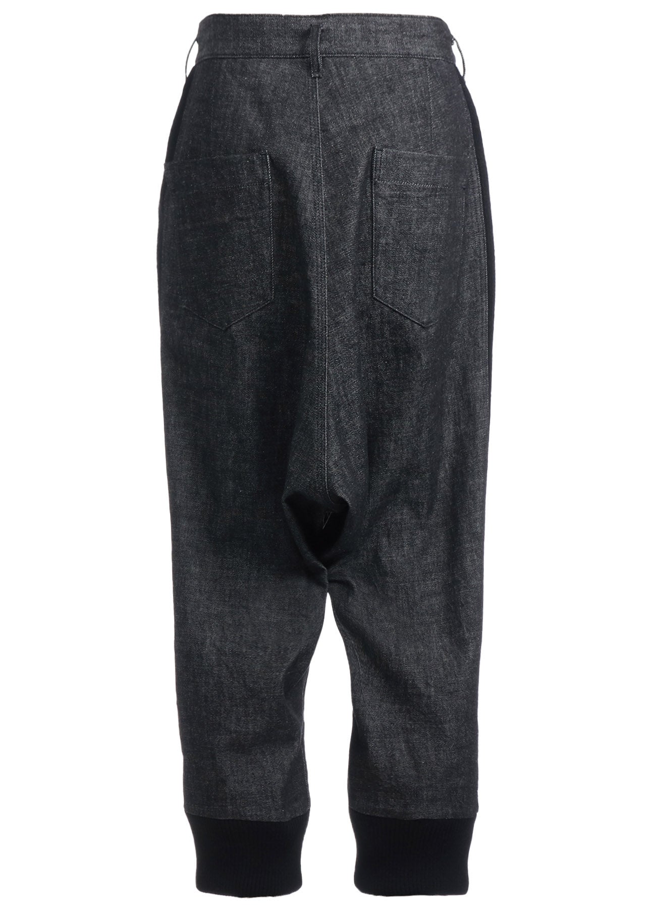 BLACK DENIM +WOOL JERSEY RIBBED HEM PANTS