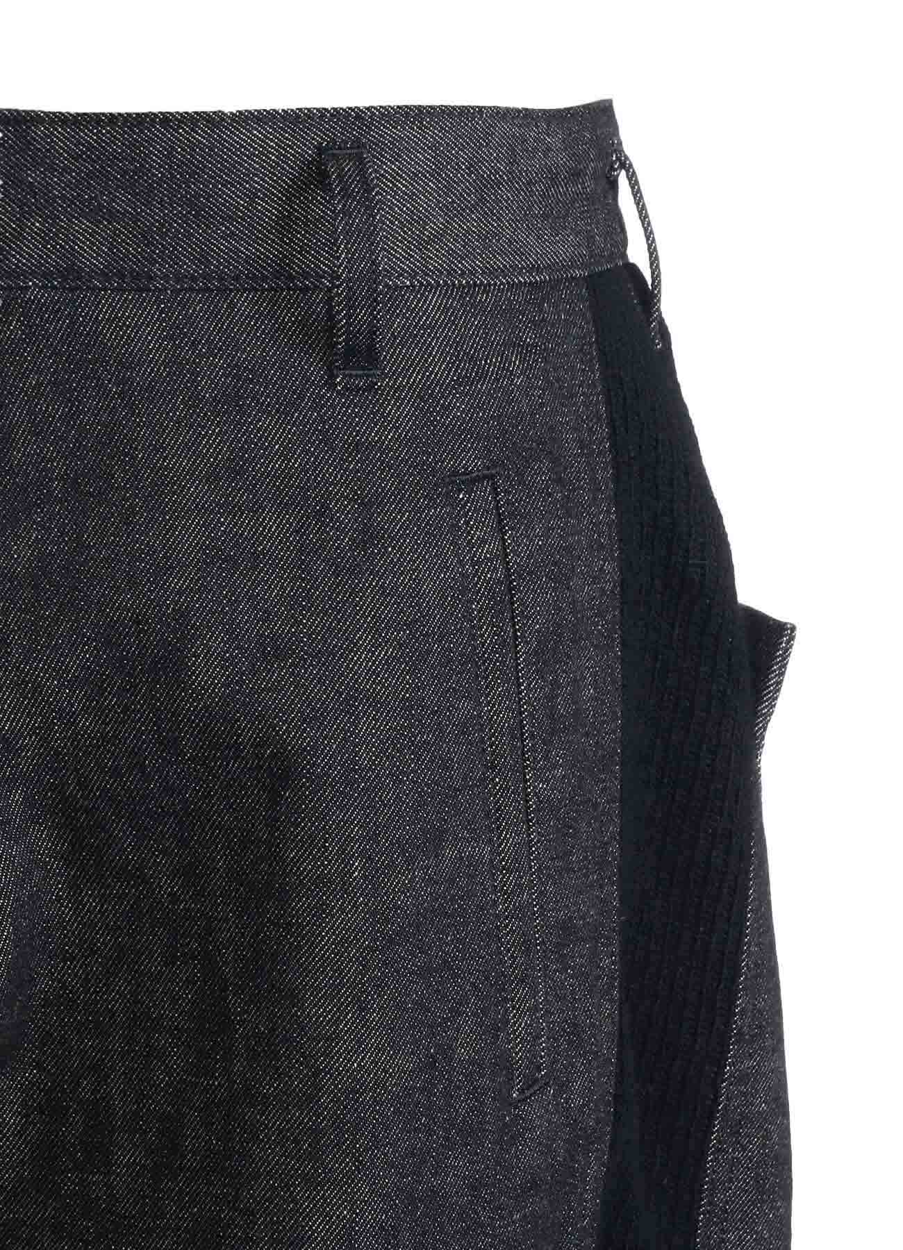 BLACK DENIM +WOOL JERSEY RIBBED HEM PANTS