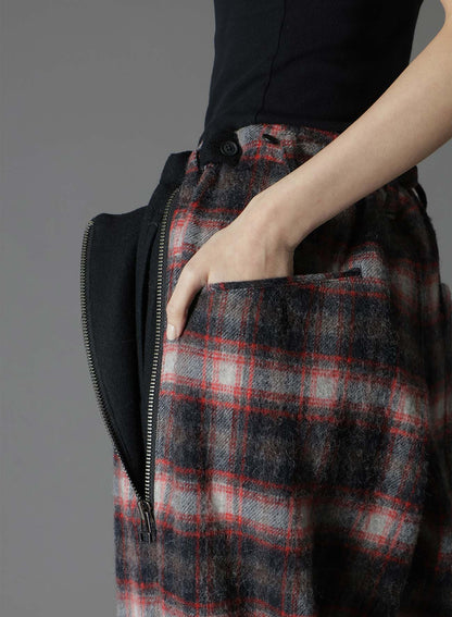 CHECKED SHAGGY WOOL ZIPPER POCKET PANTS